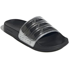 adidas Unisex Adilette Shower Slide Sandal, Black/Silver Metallic/Silver Metallic, 10 US Men