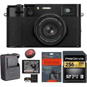 FUJIFILM X100VI Digital Camera Bundle, Includes: ProGrade Digital 256GB UHS-II SDXC Memory Card, Spare FUJIFILM Battery and More (7 Items) (Black)