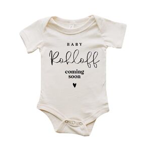 Personalized name Baby Coming soon Bodysuit, Pregnancy announcement to husband, grandma, grandpa, parents