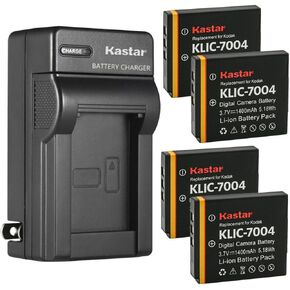 Kastar 1-Pack Klic-7004 Battery and AC Wall Charger Replace for Kodak Playsport و Playtouch و Playfull Dual و Zi10 و Zi12 و ZX3 و EasyShare M1033 و M1093 و M2008 و V1073