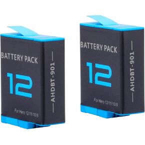 بطارية 2-pack Hero 12 لـ GoPro 12 11 10 9 ، القدرة على التحمل الطويل ، تدعم بطاريات السعة الكبيرة شحن سريع لـ Go Pro Hero 12 Hero 11 Hero 10 Accessories Camera