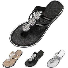 Flip Flops for Women Comfortable Flat Sandals with Rhinestone Summer Slip On Dressy Thong Sandals Fashion Lightweight Flip Flop Sandals Casual Herringbone Slippers