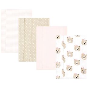 Hudson Baby Unisex Baby Cotton Flannel Burp Cloths, Pink Taupe Bear, One Size