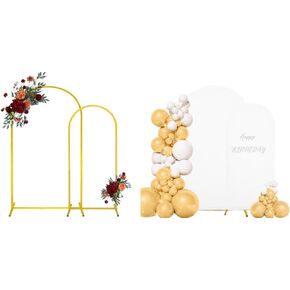 7.2FT & 6.6FT Metal Arch Backdrop Stand and White Round Top Spandex Fitted Arch Backdrop Cover for Birthday Party Baby Shower Ceremony Decoration