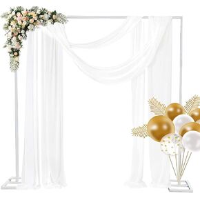 Wedding Backdrop Stand 8.2FT Square Frame with Base Portable Adjustable Pipe and Drape Backdrop Stand Kit for Ceremony, Wedding, Baby Shower, Birthday Party, Flower Wall Decoration(Gold)