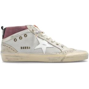 Golden Goose Women's Fashion Distressed Sneakers - Mid Star Net and Suede Upper Vintage Leather Toe and Spur Leather Trendy Shoes White