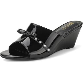 IDIFU Women's Wedge Sandals Bow Pearl Low Heels Open Toe Slip On Slide Dress Sandals for Women Ladies Bride Comfortable Dressy Cute Trendy Summer Work Wedding Wedges Heels Sandals