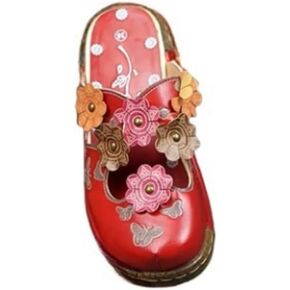 Women's Tribal Flower Platform Mules - Closed Toe Wedge Slides Sandals.Retro Ethnic Style