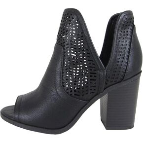 Soda CATHY - Women's Laser Cut Side V Cutout Open Toe Stacked Chunky Heel Bootie