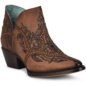 CORRAL LADIES LD ORIX OVERLAY & STUDS BOOTIE POINTED TOE, POINTED TOE, LEATHER Sole, 5 Shaft, GOAT/COWHIDE Leather, WESTERN SHOE, ORIX C3839 Size