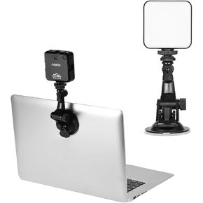 Video Conference Lighting Kit, Andoer LED Video Light with 2500K-6500K Dimmable Rechargeable 3 Cold Shoes and Suction Cup Mount for Laptop Live YouTube Streaming Online Meeting