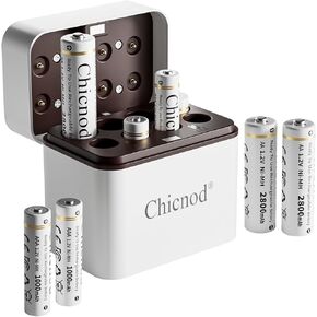 بطاريات 4AA و 4AAA القابلة لإعادة الشحن مع شاحن ، Ni-MH 2800mAh AA 1000mAh AAA ، 1.2 فولت مضاعفة بطاريات ثلاث مرات ، وتفريغ ذاتي عالي السعة ، وشحن USB-C السريع