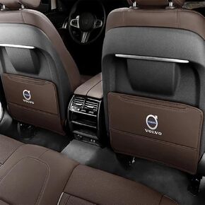 Custom 2PCS Car Kick Mats Back Seat Protector for Volvo V70 2000-2007, Automotive Leather Back Seat Protector with Storage Bag, Interior Car Accessories,D-Brown