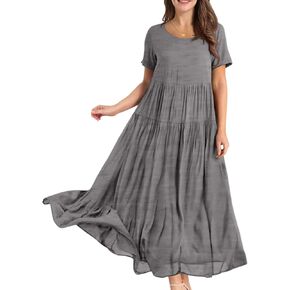 Women Casual Plus Size Loose Bohemian Floral Maternity Dress Short Sleeve Long Boho Maxi Spring Dress
