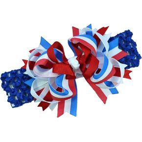 Funny Girl Designs 4th of July Bow Baby Headband From Crochet Band fits Newborn to 5 Years