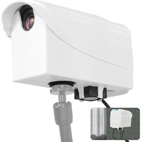 Protective Clam Shade Cover with Mini Fan for Mevo Start - for Mevo Camera Shade Cover with Expandable Cold Shoe Mount, Hot Shoe Level, for Tennis, Net/Chain Link Outdoor Use（White）