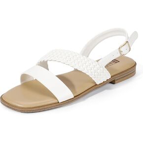 IDIFU Flat Braided Strappy Sandals for Women Square Open Toe Slingback with Buckle Adjustable Back Strap Women's Summer Beach Wedding Comfortable Cute Dressy Tendy Dress Sandals for Ladies Brides