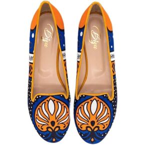 Bizu Moya Ballerina, Made in Italy, Leather Ballerina, African Textile, Limited -Edition Flat Shoe