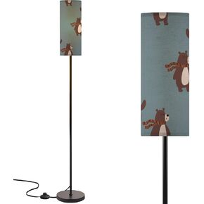Modern Standing Lamps Cute bear fox squirrel forest animals tree mushroom cute animals Floor Lamp Metal Pole Lamp with Linen Lampshade for Bedroom Living Room Office Nursery Reading Foot Switch