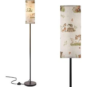 Modern Standing Lamps Animals Watercolor Forest Baby Seamless Pattern Floor Lamp Metal Pole Lamp with Linen Lampshade for Bedroom Living Room Office Nursery Reading Foot Switch