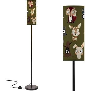 Modern Standing Lamps Cute Mom Baby Deer Sit Log Flowers Leaves Floor Lamp Metal Pole Lamp with Linen Lampshade for Bedroom Living Room Office Nursery Reading Foot Switch