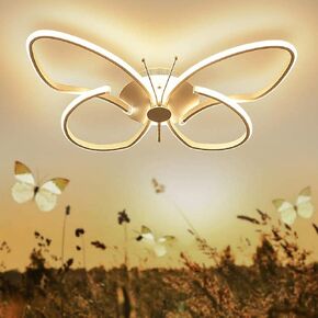Children's Lamp LED Ceiling Lights Children's Room Girls Boys Bedroom Deco Fixture, Butterfly Animals Acrylic Shade Metal Chandelier for Living Room Hallway (Warm White 3000k, L38*W28cm)