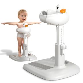 Baby Shower Stand and Baby Shower Standing Support Adjustable Standing Bath Stand with Non-Slip Base and Anti-Pinch Design for 6-36 Month Olds (Ash gray)