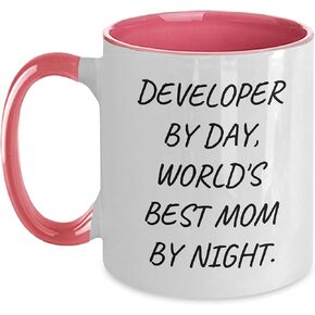 Developer By Day, World's Best Mom By Night. Two Tone Coffee Mug, Valentine's Unique Gifts from Mom to Developer