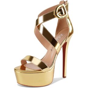 Z.Oufeier Women’s Cross Ankle Strap Platform High Stiletto Sandals Open Peep Toe Buckle Dress Sexy Wedding 6 Inch Heels