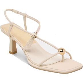 Strappy Heeled Sandals for Women Metal Beaded Open Square Toe Flip Flops Kitten Heels Summer Wedding Pumps with Ankle Strap