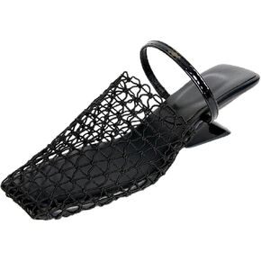 Black Square Open Toe Sandals for Women - Low Kitten Heels - Slip On Mesh Design - 2025 New Dressy Party Sandals
