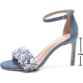 Wenoreg Women's Women's Rhinestons Pearl Open Toe Loe Strap Stiletals Stiletal