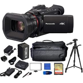 BluebirdSales Panasonic X1500 4K Professional Camcorder with 24X Optical Zoom, Pro Bundle + Deluxe Case + Tripod + LED Light + Sandisk 64GB SD Card + Card Reader + Cleaning Kit