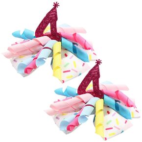 Umibow 2 Pcs Birthday Hair Bow Clips for Baby Girls Curly Ribbon Number Bowknot Hair Clips Glitter Baby Birthday Party Decorations for Girls Toddlers(Leopard Print-2nd)