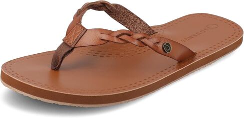 Journee Womens flip-flop sandal slide on cushioned footbed faux leather braided strap flat sole in Saudi Arabia