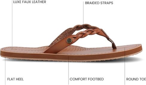 Journee Womens flip-flop sandal slide on cushioned footbed faux leather braided strap flat sole in Saudi Arabia