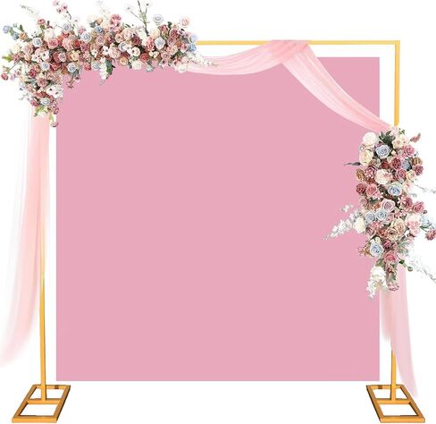 Wedding Backdrop Stand 8.2FT Square Frame with Base Portable Adjustable Pipe and Drape Backdrop Stand Kit for Ceremony, Wedding, Baby Shower, Birthday Party, Flower Wall Decoration(Gold) in Saudi Arabia