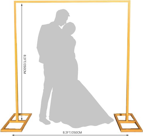 Wedding Backdrop Stand 8.2FT Square Frame with Base Portable Adjustable Pipe and Drape Backdrop Stand Kit for Ceremony, Wedding, Baby Shower, Birthday Party, Flower Wall Decoration(Gold) in Saudi Arabia