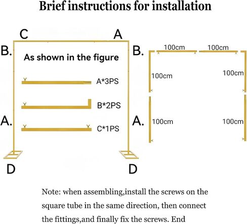 Wedding Backdrop Stand 8.2FT Square Frame with Base Portable Adjustable Pipe and Drape Backdrop Stand Kit for Ceremony, Wedding, Baby Shower, Birthday Party, Flower Wall Decoration(Gold) in Saudi Arabia
