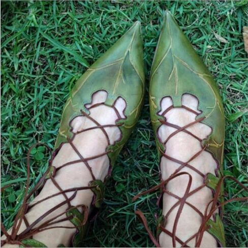 Aflngle Women's Fashion Leaf Shaped Block Low Heel Flat Ankle Boots Pointed Toe Lace Up Short Booties Casual Vintage Gothic Shoes in Saudi Arabia