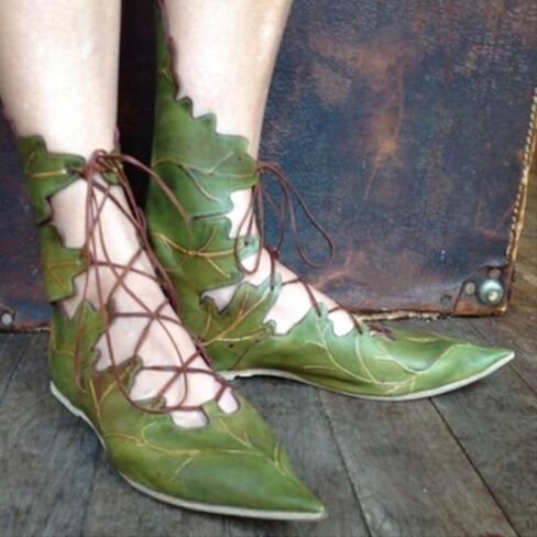 Aflngle Women's Fashion Leaf Shaped Block Low Heel Flat Ankle Boots Pointed Toe Lace Up Short Booties Casual Vintage Gothic Shoes in Saudi Arabia