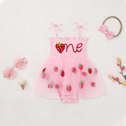 Baby Girl 1st Birthday Clothes One Year Old Girl Embroidery Tulle Dress Sleeveless Romper Bodysuit Cake Smash Outfit in Saudi Arabia