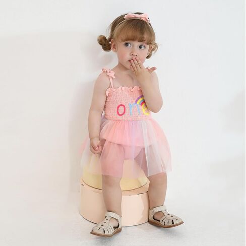 Baby Girl 1st Birthday Clothes One Year Old Girl Embroidery Tulle Dress Sleeveless Romper Bodysuit Cake Smash Outfit in Kuwait