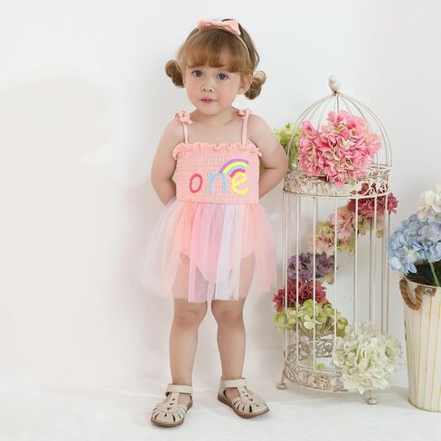 Baby Girl 1st Birthday Clothes One Year Old Girl Embroidery Tulle Dress Sleeveless Romper Bodysuit Cake Smash Outfit in Kuwait