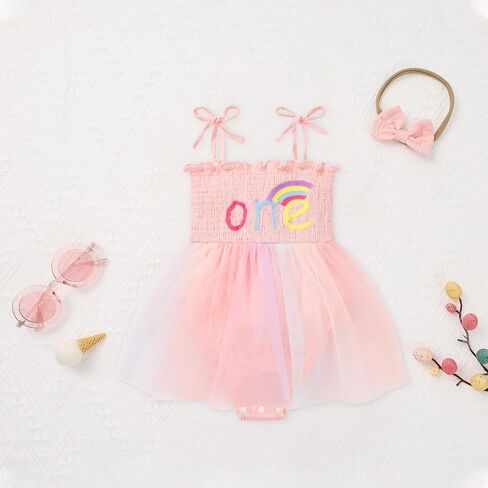 Baby Girl 1st Birthday Clothes One Year Old Girl Embroidery Tulle Dress Sleeveless Romper Bodysuit Cake Smash Outfit in Kuwait