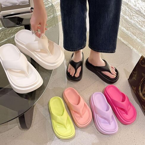 DESESE NBZKBNG Women's Platform Flip Flops,Non-Slip Cloud Flip Flops Thick and Lightweight Bottom Beach Slides Non Slip EVA Flat Flip Flop Slides in Kuwait