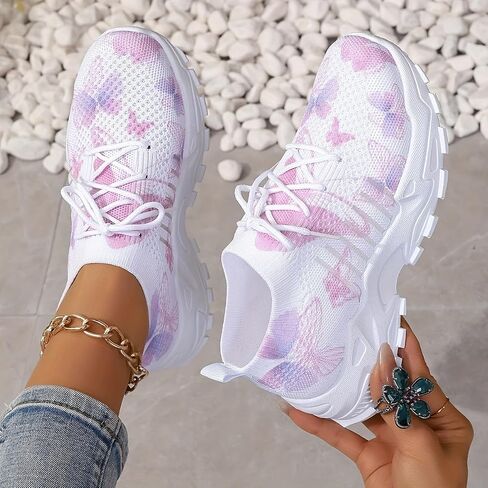 Women's Mesh Lace-Up Fashion Sneakers - Breathable Adorable Butterflies Casual & Comfortable Walking Shoes in Saudi Arabia