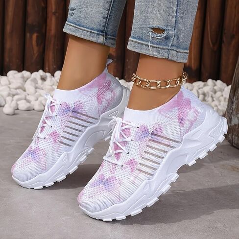 Women's Mesh Lace-Up Fashion Sneakers - Breathable Adorable Butterflies Casual & Comfortable Walking Shoes in Saudi Arabia