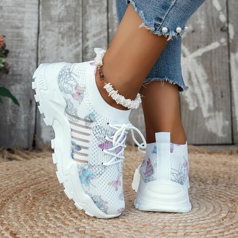 Women's Mesh Lace-Up Fashion Sneakers - Breathable Adorable Butterflies Casual & Comfortable Walking Shoes in Saudi Arabia