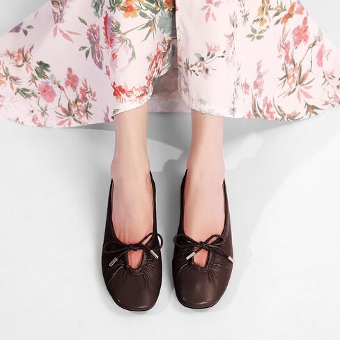 Women Ballet Flats Square Toe Lace Up Bow Ballerina Shoes Cute Slip On Casual Mary Jane Shoes in Saudi Arabia